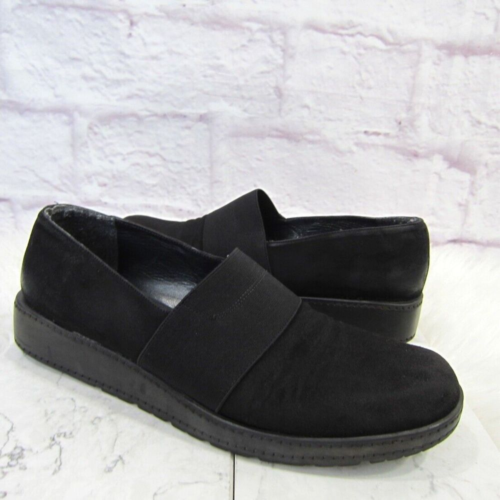 Stuart Weitzman Black Suede Wedge Heeled Loafers Shoes Luxurious Latex 9.5 M